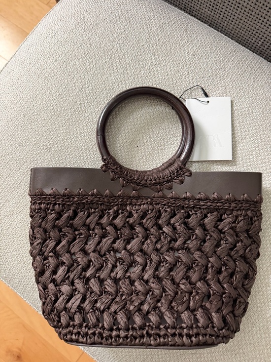 Zara Handbags - Zara Dark Brown Woven Round-Handle Tote